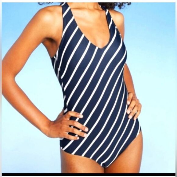 NWT Kona Sol Striped Navy and White Swimsuit Sz Small - Picture 3 of 7